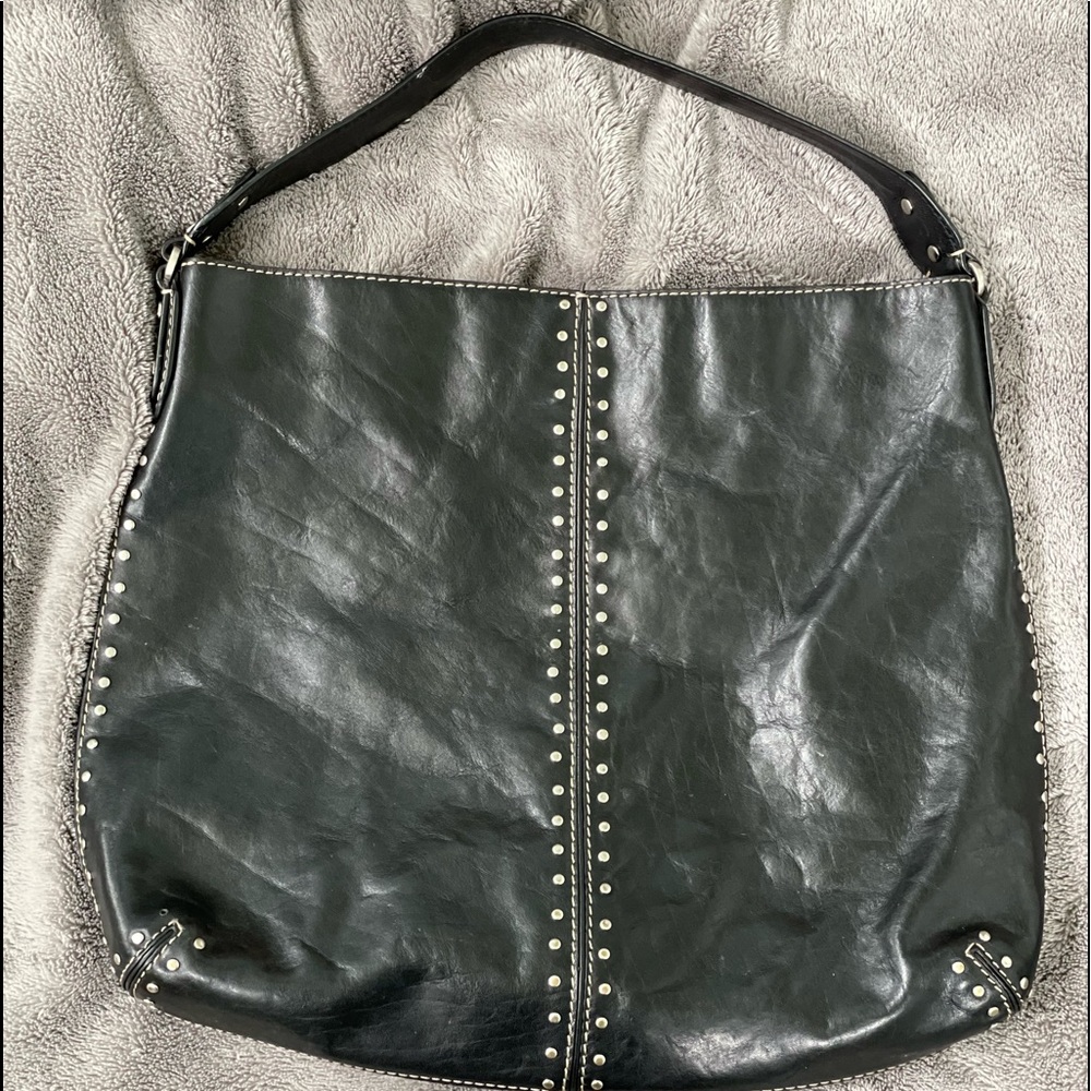 Michael Kors large shoulder bag snap closure black with silver grommet accents